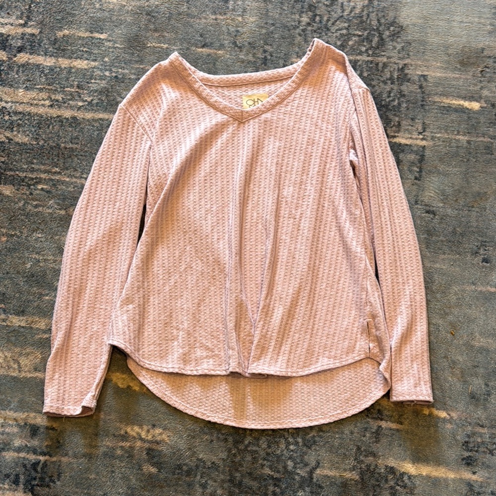 Chaser Light Pink Waffle Knit Long Sleeve Top